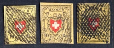 SWITZERLAND 1850 WITHOUT FRAME AROUND CROSS SCOTT #8 - 3 DIFFERENT COLORS - Image 1 of 2