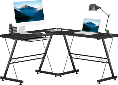 Homcom L-Shaped Corner Computer Desk - Black - Image 1 of 4