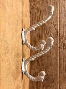 Antique White Rope Coat Hat Wall Hook 7" tall  (Set of Two) 01209 - Picture 1 of 24