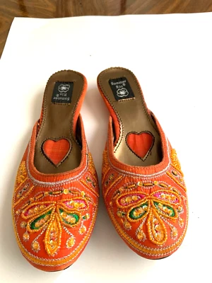 Summer Rio Women Beaded Slides Sandals  Orange  Slip On Small Wedge SZ 6.5 - Изображение 1 из 4
