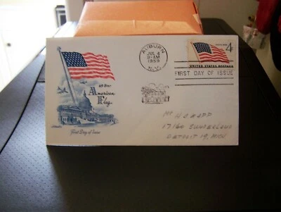 First Day of Issue 4 Cent Stamp 49 star American Flag July 4 1959 Auburn NY - Image 1 of 2