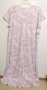 NWT MISS ELAINE LONG NIGHTGOWN-SS-SZ 1X-CREAM/PINK/PAISLEY $78 SOFT COTTON BLEND - Picture 1 of 5