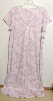 NWT MISS ELAINE LONG NIGHTGOWN-SS-SZ 1X-CREAM/PINK/PAISLEY $78 SOFT COTTON BLEND - Image 1 of 4
