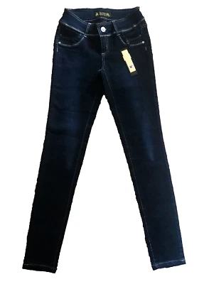 Virgin Only Women's Dark Wash Low-Rise Premium Stretch Denim Skinny Jeans Size 7 - Image 1 of 4