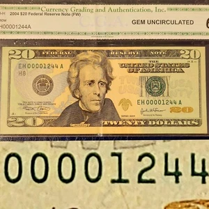00001244 LOW SERIAL NUMBER $20 NOTE - Picture 1 of 4