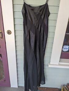 Frederick's Of Hollywood Black Long Negligee w/alternating Sheer Panels, Sz S-M