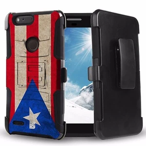 Funda resistente con clip para cinturón blindada híbrida bandera PUERTO RICO serie ZTE - Imagen 1 de 3