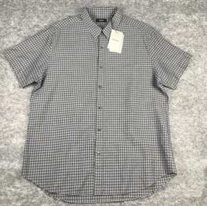 NWT Theory Mens Shirt XL Gray Gingham Linen Cotton Blend Coppolo Short Sleeve - Picture 1 of 6
