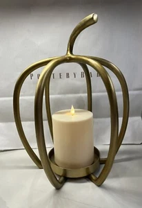 NEW Pottery Barn Fallon Pumpkin Candle Holder Brass Gold Medium Lantern - Picture 1 of 1