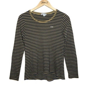 Lacoste Navy Blue Tan Long Sleeve Shirt Size 38 Round Neck Striped Cotton - Picture 1 of 9