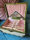 Antique Celluloid Sewing Box w Tools Pink Silk Lining Gorgeous!