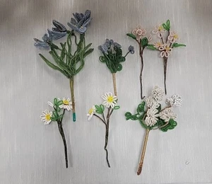 Antiques French Glass Seed Beaded Multicolored Variety of Flowers Lot - Picture 1 of 10