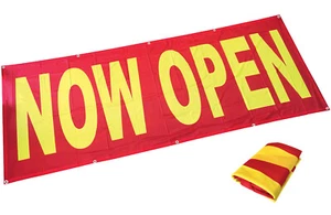 3x8 ft NOW OPEN Banner Sign Store Grand Opening - Polyester Fabric rb - Picture 1 of 2