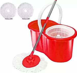 360? FLOOR SPIN MOP BUCKET SET MICROFIBER ROTATING DRY HEADS WITH 2 HEADS - Picture 1 of 4