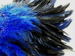 Rooster Schlappen Feathers Half Bronze - Dyed Blue - Strung- 6-7"- 50 Pcs.   - Picture 1 of 6