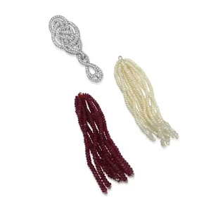 90.08 TCW FG VVS Diamond Ruby Pearl Interchangeable Tassel Earrings 18K Gold - Picture 1 of 9