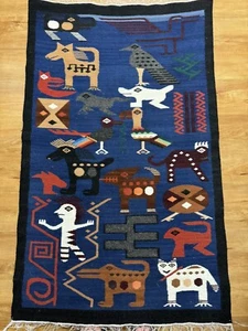 Alfombra textil centroamericana para tejer paredes animal perro gato caballo pájaro loro arte - Imagen 1 de 16