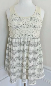 NWT Mystree Ivory Gray Striped Lace Ribbon Knit Sleeveless Tunic Knit Top S - Picture 1 of 2