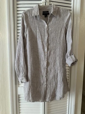 Tahari Womens Linen Shirt Dress Size S Light Brown Long Sleeve Casual Holiday - Image 1 of 4