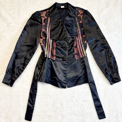 Camisa Chaqueta Vintage Años 70 Disco Rock N Roll Top Talla 9 Glam Foto 1 de 4