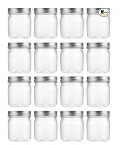 Novelinks 16 pc. Clear Plastic Storage Jar Set - 8 oz. Screw On Lids - Picture 1 of 3