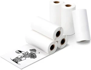 57mm Mini Thermal Sticker Printer Paper 6 Rolls Self Adhesive Black on White - Afbeelding 1 van 9