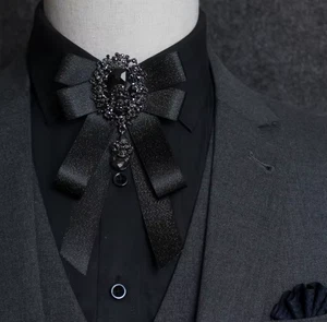 Mens British Vampire Gothic Tie Black Wedding Cosplay - Picture 1 of 2