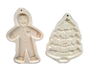 Brown Bag Cookie Art Cookie Molds Gingerbread Man & Christmas Tree Ceramic - Picture 1 of 5