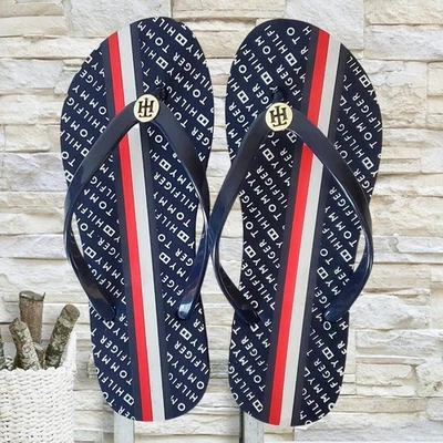 NUEVO CON ETIQUETAS SANDALIAS CHANCLAS TOMMY HILFIGER MUJER AZUL MARINO TALLA 10 Foto 1 de 4
