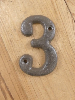Rustic BROWN Cast Iron Metal House Numbers Street Address # Phone Number 3 THREE - Image 1 of 4