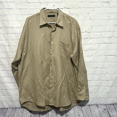 Preswick & Moore Button Up Dress Shirt Mens Sz XL Khaki Linen Blend Corp Church - Image 1 of 4