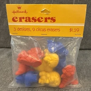 Vintage Hallmark 3 Designs 9 Zirkus Sammlerstück Radiergummi Clown Elefant Löwe - Bild 1 von 2