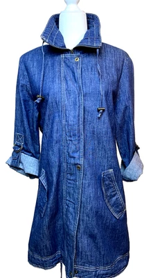 AMI LARGE ZIP & SNAP UP DARK BLUE DENIM  TAB SLEEVE  MID LENGTH JEAN JACKET - Image 1 of 4