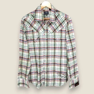G-Star Raw Western Pearl Snap Shirt Men Large White Red Green Pockets Back Logo - Picture 1 of 13