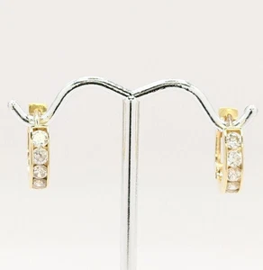14K Yellow Gold 3.3g Large CZ Small Cute Dainty Huggie Drop Dangle Earrings - Picture 1 of 8