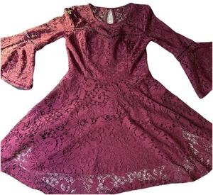 Mini Dress 7 Gothic Dark Romantic Blood Red Lace Flared Long Witchy Bell Sleeve - Picture 1 of 6