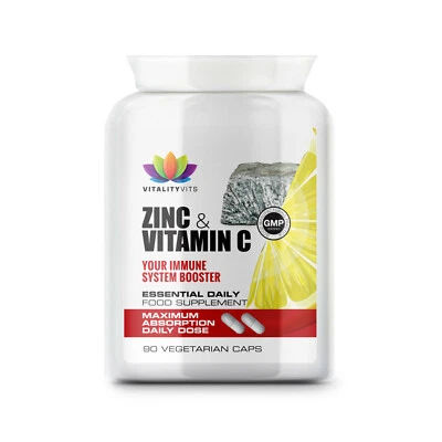 VITALITYVITS Vitamin C + Zinc Capsules - Immune Support - Cold & Flu - High Strength Tablets