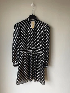 Michael Kors Mini Dress Black Silver Striped Mock Neck Party Christmas 10 - BNWT - Picture 1 of 10