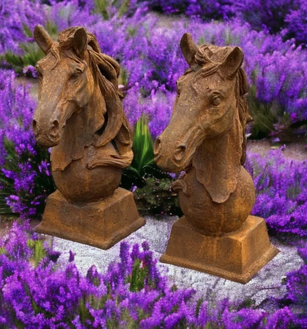 Pair Of Horse Head Statues, Cast Iron, Large In Size. We ship worldwide Cover