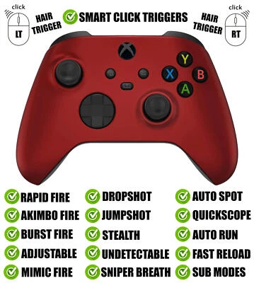 Soft Touch Red Silent Modz Smart Click Triggers Modded Controller for Xbox & PC - Image 1 of 2