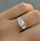 Moissanite Engagement Ring 925 Sterling Silver Three Stone 3.50 Ct Emerald Cut