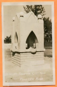 Plainview, NE, Drinking Fountain in City Park, Real Photo Postcard circa 1940s - Picture 1 of 3