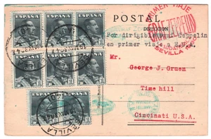 SPAIN Air *GRAF ZEPPELIN* Flown Card 1p{8} Seville 1930 SOUTH AMERICA & USA KZ12 - Picture 1 of 10