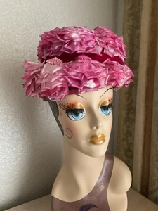 Ladies Vintage Hat  Pink Flowers Petals Roses - Picture 1 of 7