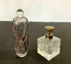 Pair Vintage Crystal Hand-Blown Pyromania & Crystal Cut Rose Perfume Bottles  - Picture 1 of 10