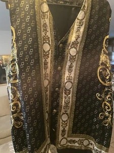 Joey Richi Mens Black Gold Floral Silk Lake Sleeveless Button Front Vest Size L - Picture 1 of 6