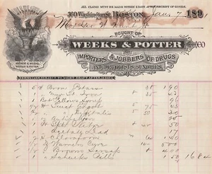 1891 Antike Quittung Wochen & Keramik Drogen und Drogen Kleinigkeiten Boston Messe  - Bild 1 von 2