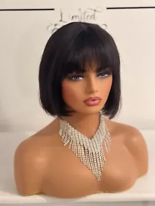 Wigs With Bangs Human Hair Wig Lace Part 8inch Brazilian Hair Bangs Unit 2 - Picture 1 of 9