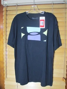Under Armour Heatgear Men's L Loose Fit Black Graphic Print Logo T-Shirt NEW - Picture 1 of 6