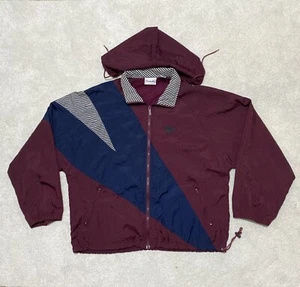 Vintage Reebok Track Windbreaker Hoodie Mens L Burgundy Houndstooth Trim Nylon - Picture 1 of 14